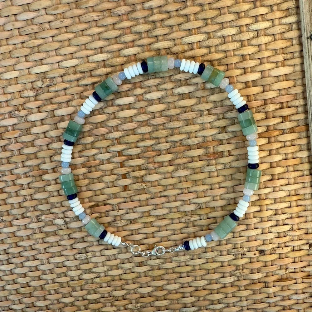 Green Aventurine & Rose Quartz Beaded Choker Necklace - Picture 5 of 7